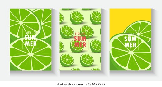 set of summer fruit in abstract poster, card, banner design, realistic juice pattern seamless background with fruits, lemon, watermelon, kiwi, cover template for brochure, flyer, and  restaurant use.