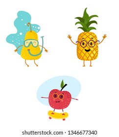 set of summer fruit characters