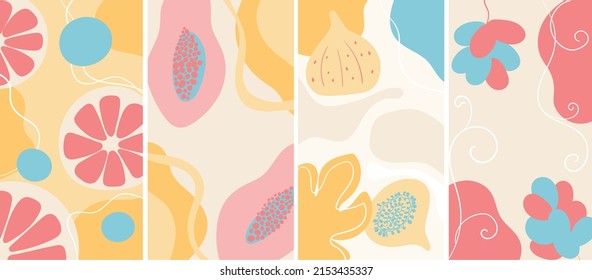 Set of summer fruits aesthetic Instagram stories background.