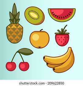 Set of summer fruits in simplistic style