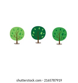 Gartenbäume im Sommer. Illustration für Aufkleber oder Hintergrund