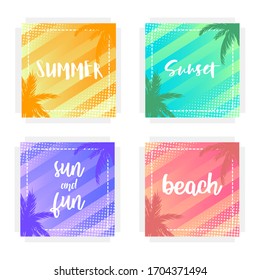 Set of summer geometric background with lettering. Concept for web, postcard, label.