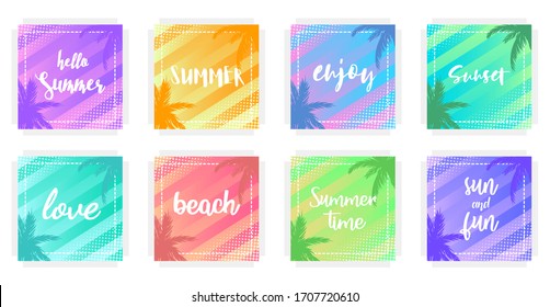 Set of summer geometric background with lettering. Concept for web, postcard, label.