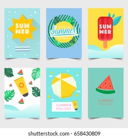 Set of Summer greeting card typography flyer template with lettering. Poster, card, label, banner design set. Vector illustration