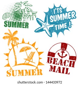 Set of summer grunge rubber stamps on white background, vector illustration