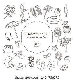 Conjunto de Elementos de garabato dibujado a mano verano. Ilustración vectorial.