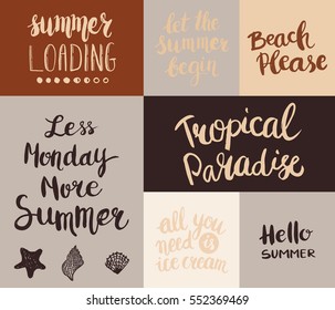 Set of summer hand drawn phrases. Lettering design for posters, t-shirts, cards, invitations, stickers, banners, advertisement. Vector.