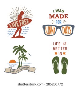 set of summer hand drawn typography posters, emblems and quotes. artworks for wear. vector inspirational illustration