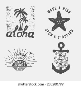 set of summer hand drawn typography posters, emblems and quotes. artworks for wear. vector inspirational illustration