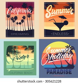 Set of summer hand lettered print for apparel t shirt and other uses, southern beach typographic art
