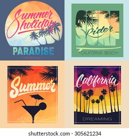 Set of summer hand lettered print for apparel t shirt and other uses, southern beach typographic art
