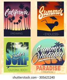 Set of summer hand lettered print for apparel t shirt and other uses, southern beach typographic art
