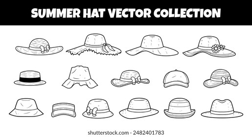 Set of summer hat outline vector collection