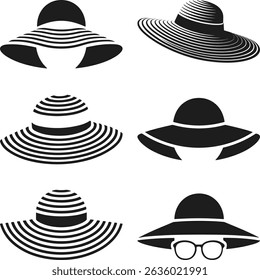 Set of Summer Hat Silhouettes – Stylish Vector Icons for Beach and Vacation Themes