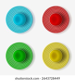 Set of summer hats of different colors. Top view. Isolated vector objects