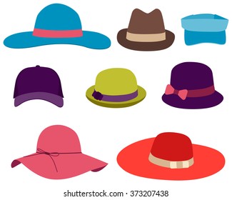 Set summer hats isolated on white background. Vector illustration
