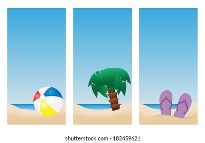 set of summer holiday beach banners with blue sky for text