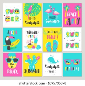 Set of Summer holiday cards. Hand drawn beautiful posters. Vector illustration