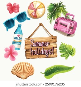 set of summer holiday element vector