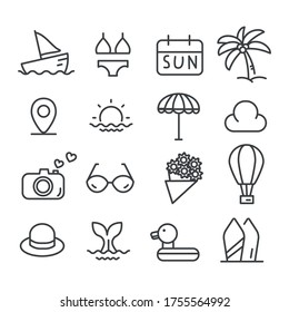 Set of summer or holiday icon isolated. Travel concept in modern outline on white background