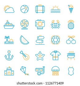 set of summer holiday party icon, with simple outline and modern concept, editable stroke, use for travel reservation web assest and infographic pictogram, vocation, toursim, journey, beach party 