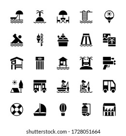 Set of Summer Holiday Season Weekend glyph style icon - vector