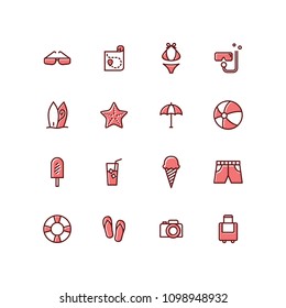 Set of Summer Holidays Beach seas Icons modern simple outline style Vector 