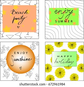 Set of summer holidays  with handwritten calligraphy. Vector illustration.