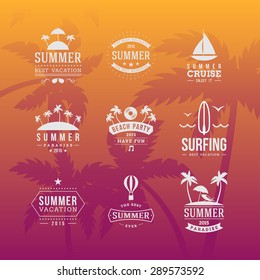 Set of Summer Holidays Hipster Vintage Labels or Badges. Vector Design Elements