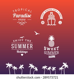 Set of Summer Holidays Hipster Vintage Labels or Badges. Vector Design Elements