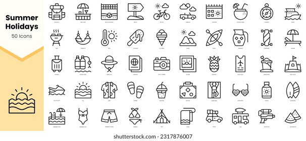 Set of summer holidays Icons. Simple line art style icons pack. Vector illustration