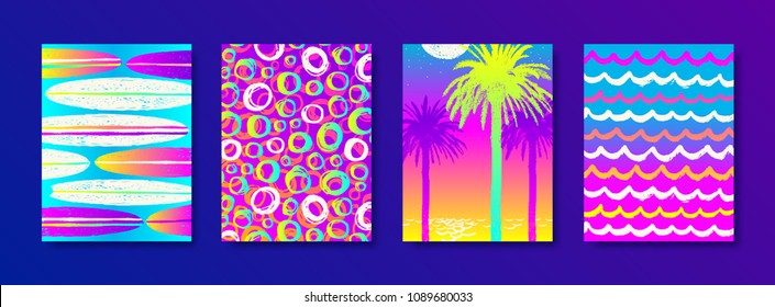 Set of summer holidays and vacation hand drawn multicolored background for posters or greeting card. Vector illustration.