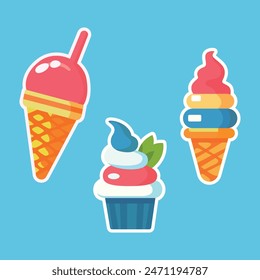 Set of summer ice cream gelato cutout sticker illustration collection isolated background