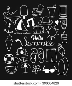 Set of summer icon with doodle style