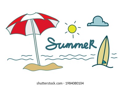 Set of summer icon element doodle hand drawn typography. Summer element drawing style vector illustration 