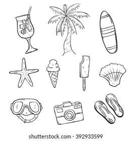 Set of Summer Icon With Sketchy or Line Art Style