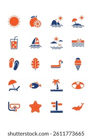 set of summer icons, beach, travel, sea