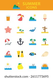 set of summer icons, beach, travel, sea