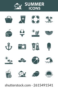 set of summer icons, beach, travel, sea