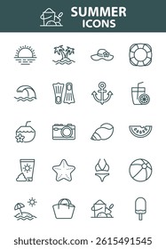 set of summer icons, beach, travel, sea