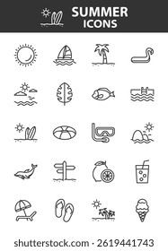 set of summer icons, beach, travel, sea