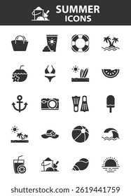 set of summer icons, beach, travel, sea