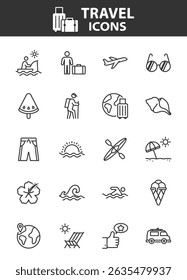 set of summer icons, beach, travel, sea