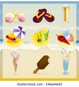 set of summer icons can be used for website decoration, icon or holiday design