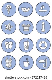 Set of Summer Icons with Circle Blue Background