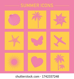 Set of summer icons. Design elements for logos, badges or stickers.