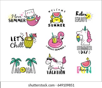 Set of summer icons and design elements