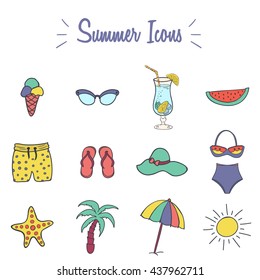 Set of summer icons doodle
