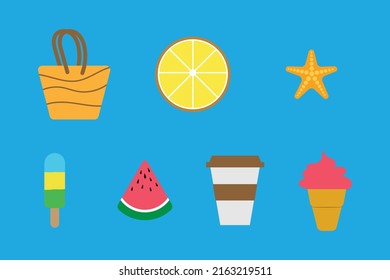 Reihe von Sommersymbolen. Kollektion von Sommerelementen
