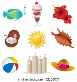 SET OF SUMMER ICONS ELEMENTS. Vector file.